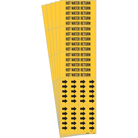 Brady HOT WATER RETURN Pipe Marker Style 3C Arrows Polyester BK on YL 3 per Card, 5 PK 105778-PK